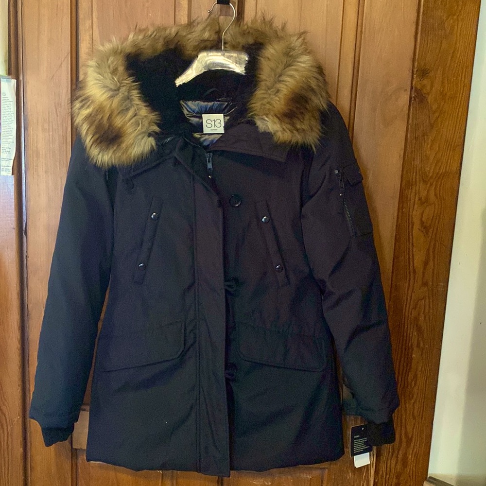 NWT! S13 New York highend Eskimo Parka winter coat faux fur hat sz Large